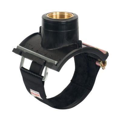 Gewindeschelle IG Messing mit Spannband, d 200 - 250 und 2"