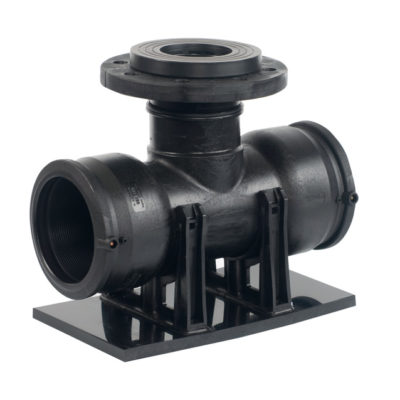 T-Stück 90° mit Flansch Stahl-PP mit Standfuß (Kit)