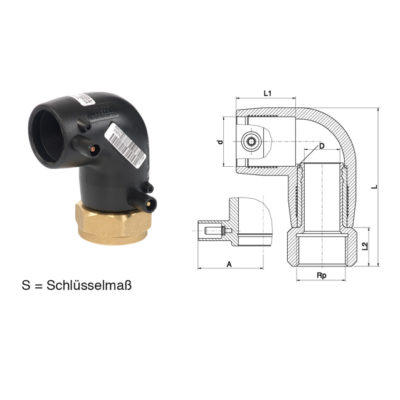 Übergangswinkel 90° IG Messing, PE 100