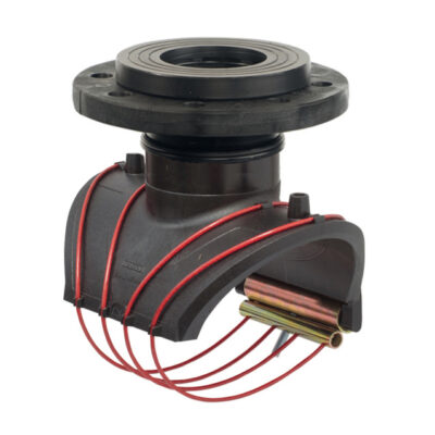 Stutzenschelle DN 100 mit Spannkabel und Flanschabgang